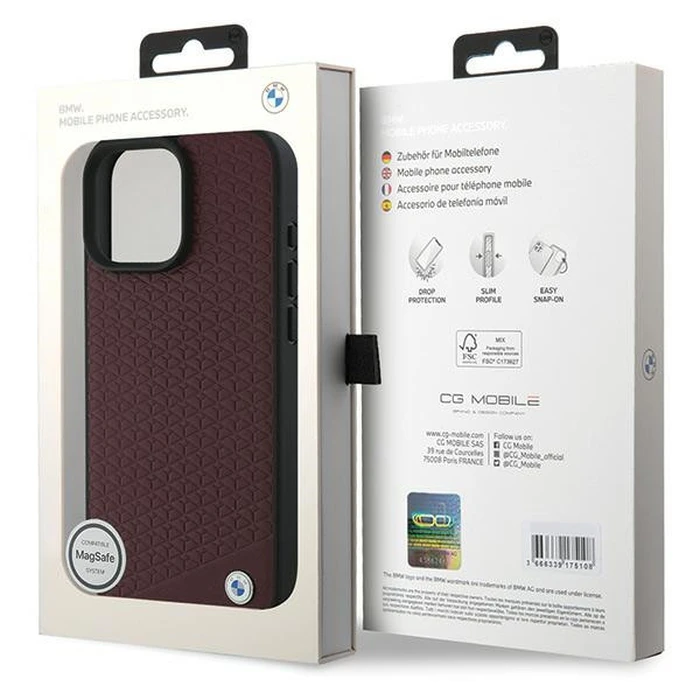 BMW Apple iPhone 16 Pro Max hardcase Sign Leather Diamond Metal Logo MagSafe red