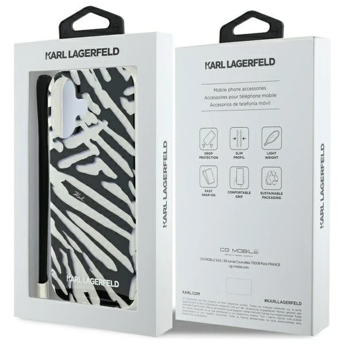 Karl Lagerfeld Apple iPhone 16 hardcase IML Zebra Pattern & Cord black