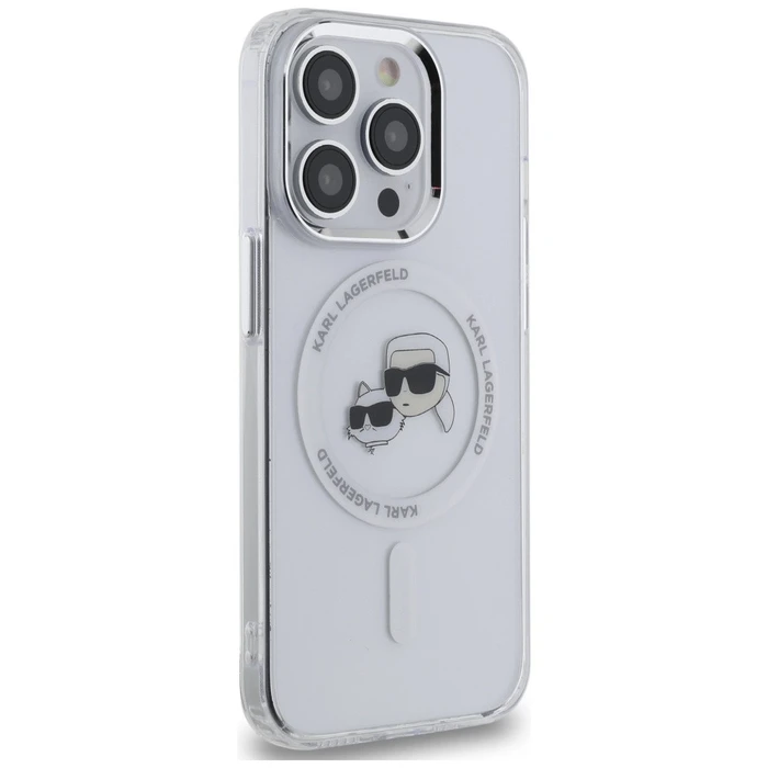 Karl Lagerfeld Apple iPhone 14 Pro hardcase IML Metal Karl&Choupette Head MagSafe white
