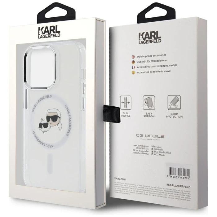 Karl Lagerfeld Apple iPhone 14 Pro hardcase IML Metal Karl&Choupette Head MagSafe white