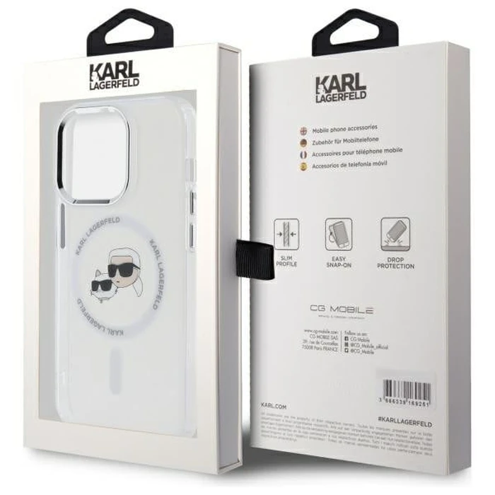 Karl Lagerfeld Apple iPhone 14 Pro Max hardcase IML Metal Karl&Choupette Head MagSafe white