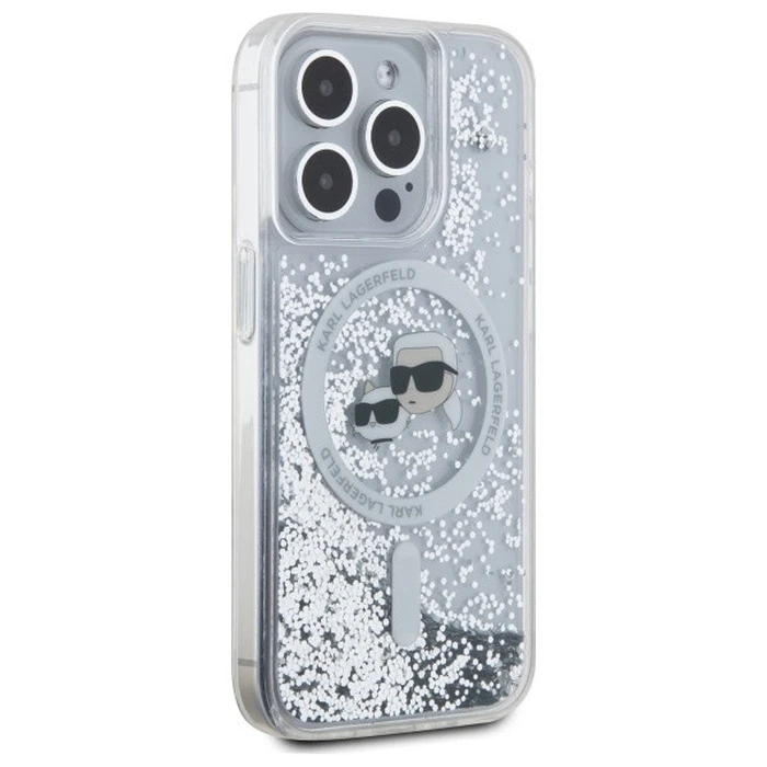 Karl Lagerfeld Apple iPhone 15 Pro hardcase Liquid Glitter Karl&Choupette Head MagSafe transparent