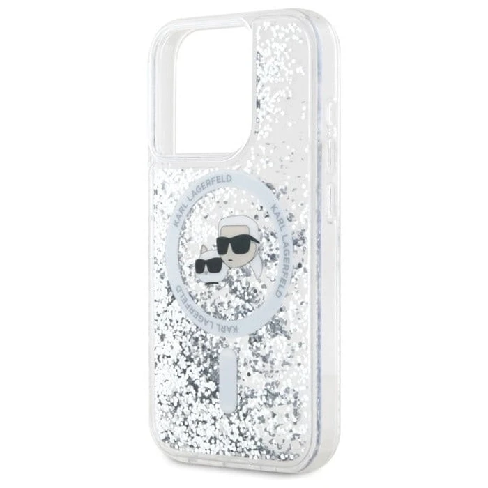 Karl Lagerfeld Apple iPhone 15 Pro hardcase Liquid Glitter Karl&Choupette Head MagSafe transparent