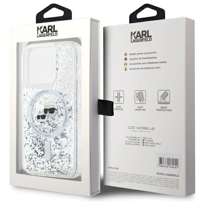 Karl Lagerfeld Apple iPhone 15 Pro hardcase Liquid Glitter Karl&Choupette Head MagSafe transparent