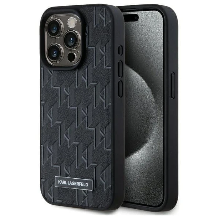 Karl Lagerfeld Apple iPhone 15 Pro hardcase Leather Monogram Metal Logo MagSafe black