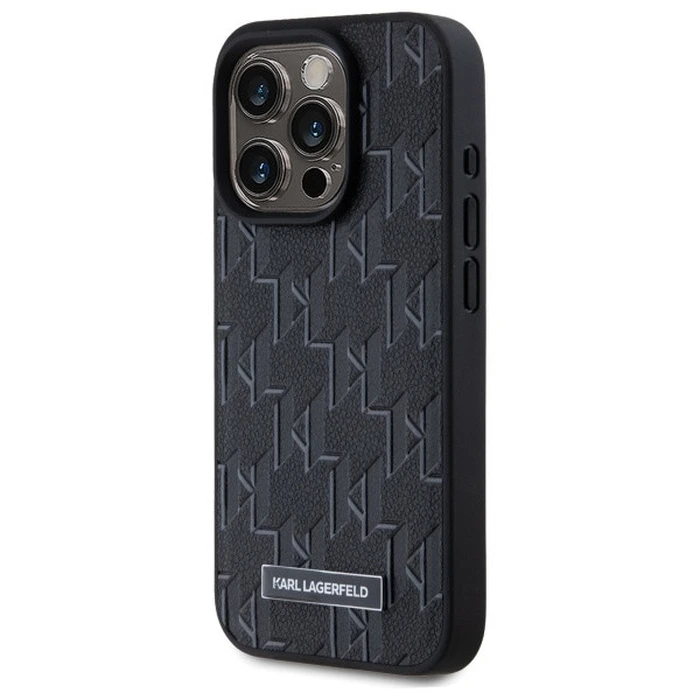Karl Lagerfeld Apple iPhone 15 Pro hardcase Leather Monogram Metal Logo MagSafe black