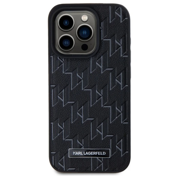 Karl Lagerfeld Apple iPhone 15 Pro hardcase Leather Monogram Metal Logo MagSafe black