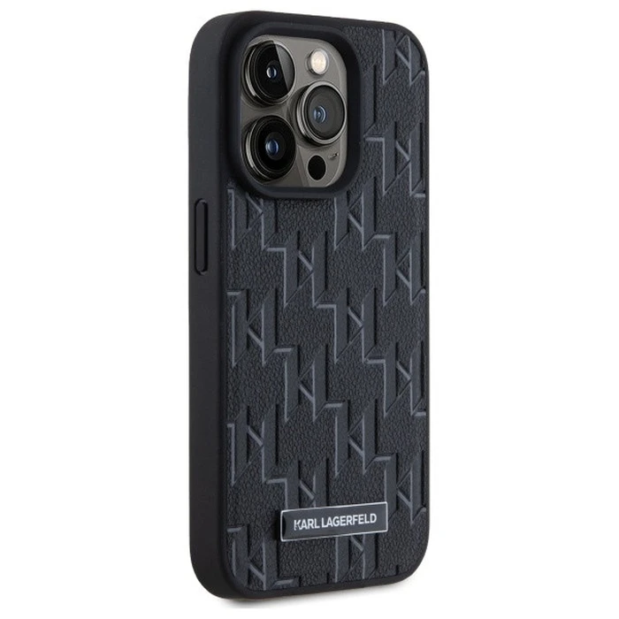 Karl Lagerfeld Apple iPhone 15 Pro hardcase Leather Monogram Metal Logo MagSafe black