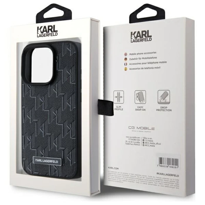 Karl Lagerfeld Apple iPhone 15 Pro hardcase Leather Monogram Metal Logo MagSafe black