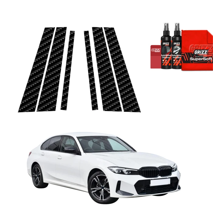 GrizzGlass BodyShield Carbon Car Pillars Protective Film BMW 3 G20 Sedan (2022-2026) [6in1]