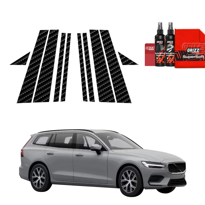 GrizzGlass BodyShield Carbon Car Pillars Protective Film Volvo V60 (2026) [10in1]