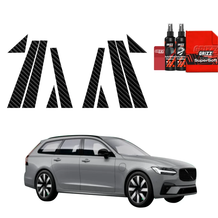 GrizzGlass BodyShield Carbon Car Pillars Protective Film Volvo V90 (2021-2025) [10in1]