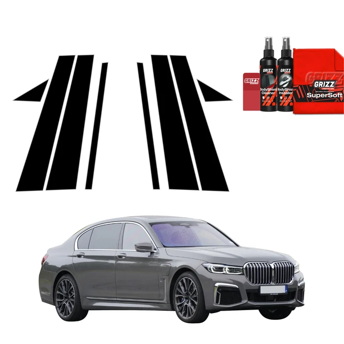 GrizzGlass BodyShield Black Car Pillars Protective Film BMW 7 G12 (2015-2022) [8in1]