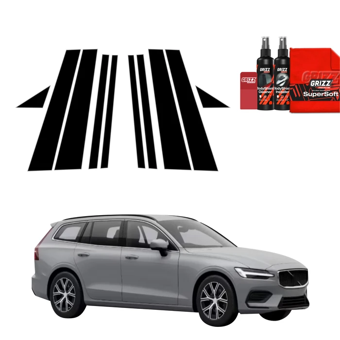 GrizzGlass BodyShield Black Car Pillars Protective Film Volvo V60 (2026) [10in1]