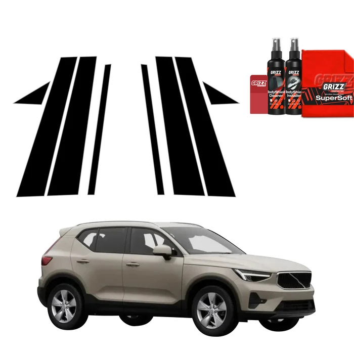 GrizzGlass BodyShield Black Car Pillars Protective Film Volvo XC40 (2022-2026) [8in1]