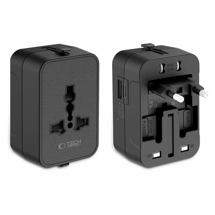 Tech-Protect TA300 Travel Adapter EU / UK / US / AU Black