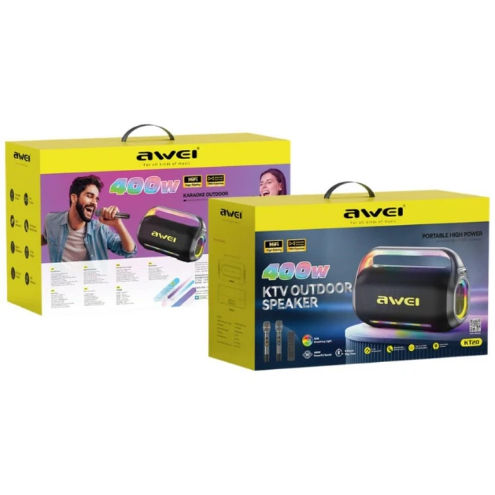 AWEI KT20 Wireless Speaker 400W Bluetooth 5.3 Portable with Karaoke Set Black