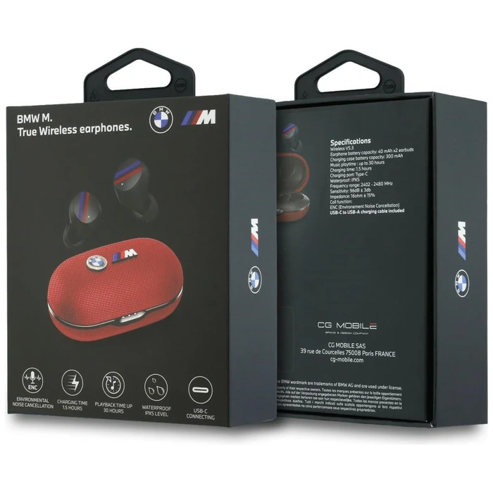 BMW M Metal Logo TWS Wireless in-ear Bluetooth ENC headphones red