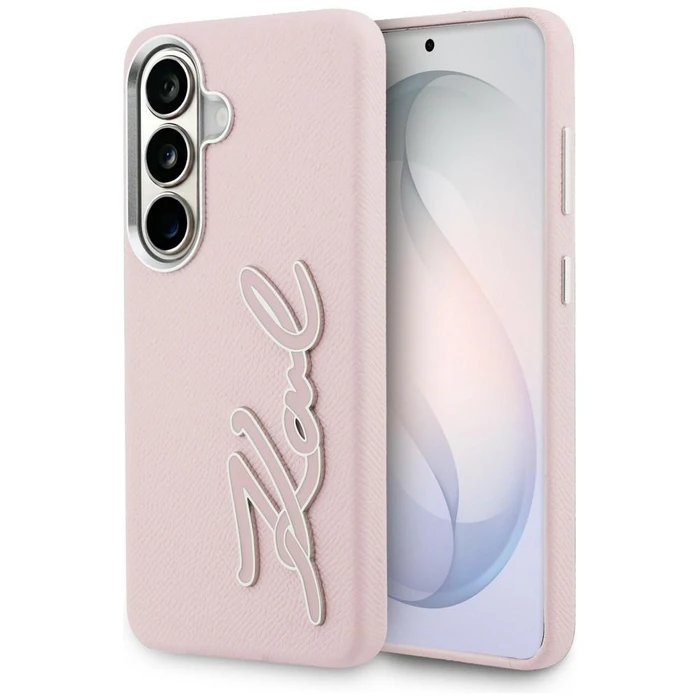 Karl Lagerfeld Grained Signature Metal Resin Logo Samsung Galaxy S26 pink