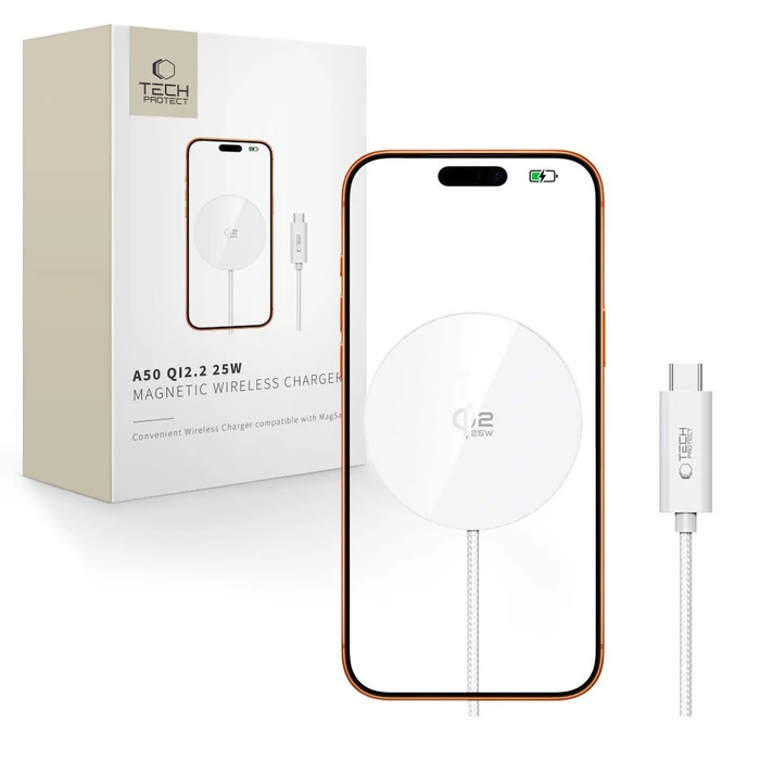 Tech-Protect A50 Magnetic MagSafe Wireless Charger 25W Qi2.2 White