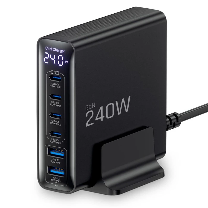Tech-Protect DC240W-GAN 6-port Desktop Charger PD 240W / QC3.0 Black