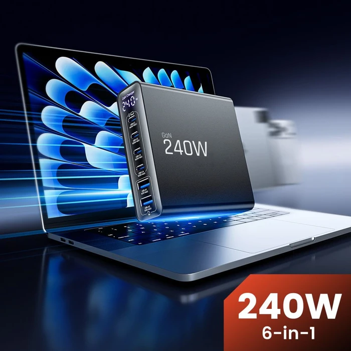Tech-Protect DC240W-GAN 6-port Desktop Charger PD 240W / QC3.0 Black