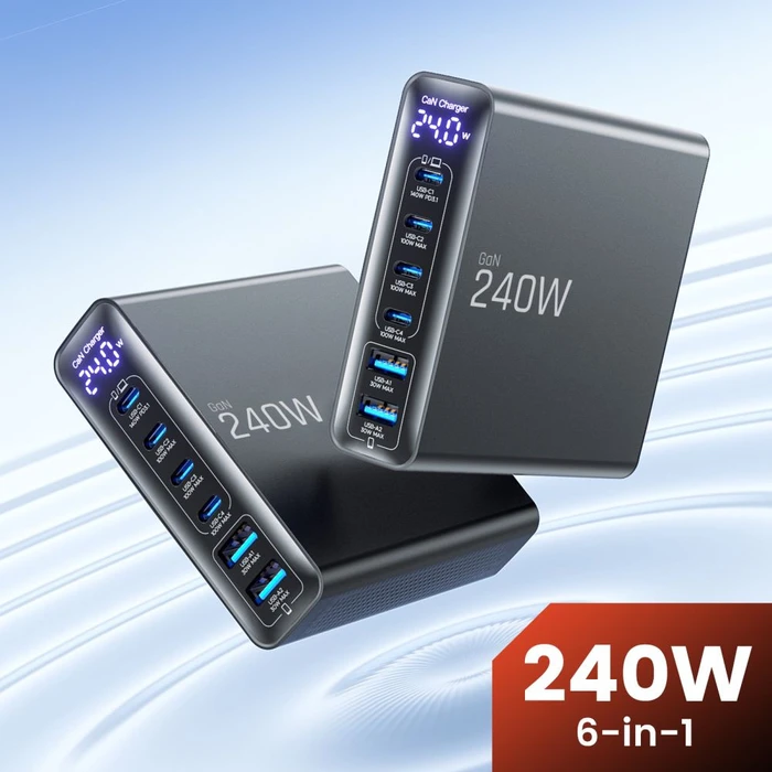 Tech-Protect DC240W-GAN 6-port Desktop Charger PD 240W / QC3.0 Black