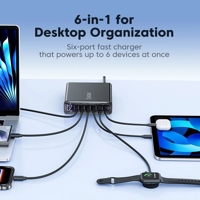 Tech-Protect DC240W-GAN 6-port Desktop Charger PD 240W / QC3.0 Black