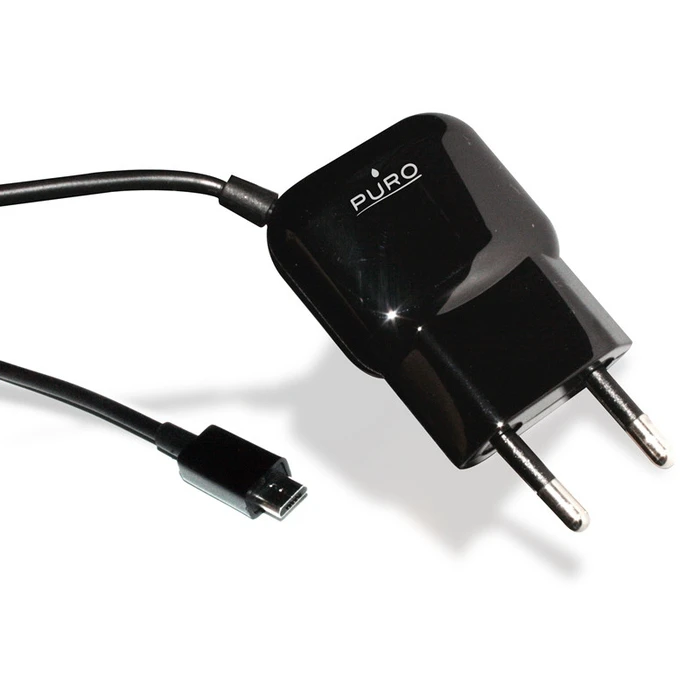 PURO Mini Travel Charger with a cable Micro USB (black)