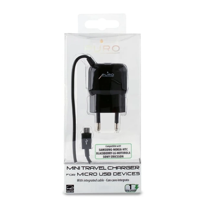 PURO Mini Travel Charger with a cable Micro USB (black)