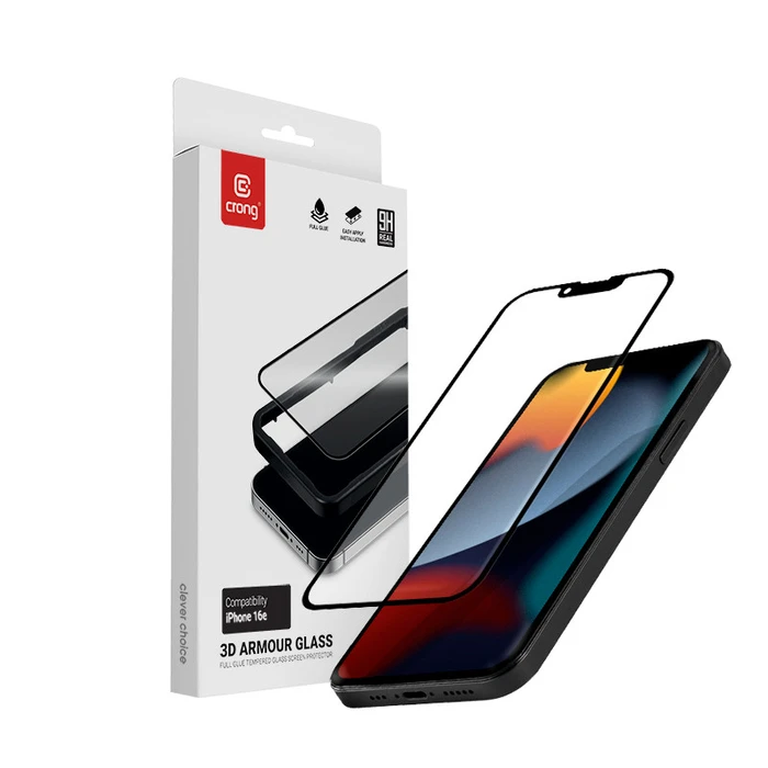 Crong 3D Armour Glass Apple iPhone 17e / 16e / 14 / 13 / 13 Pro + installation frame