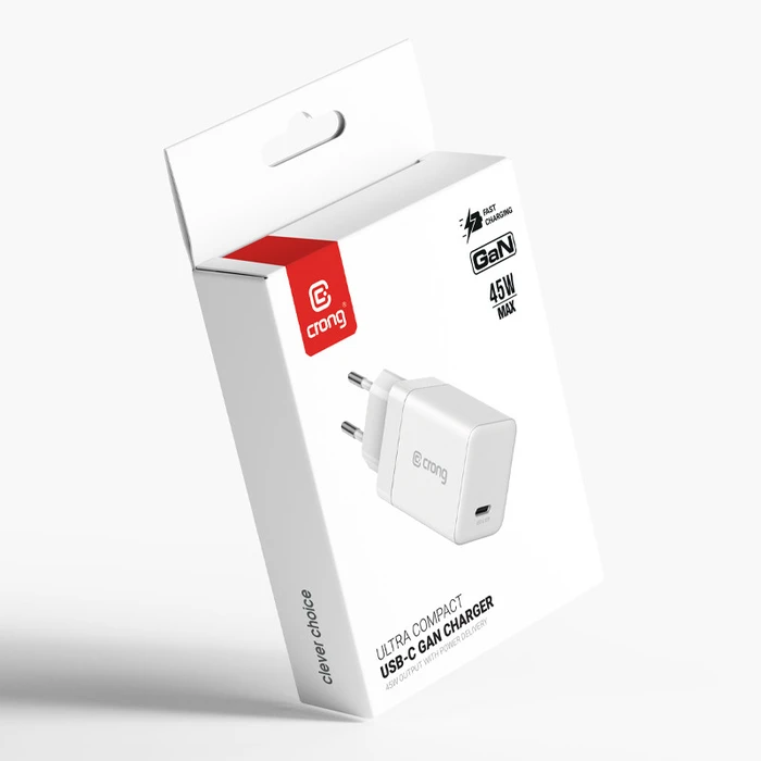 Crong Ultra Compact Wall Charger GaN USB-C 45W PD 3.0 z PPS (white)