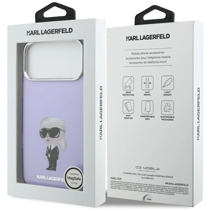 Karl Lagerfeld IML Aquarelle Karl & Choupette & Logo MagSafe Apple iPhone 17 Pro Max purple