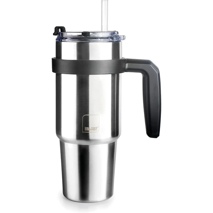 Ibili Ποτήρι Θερμός Ανοξείδωτο 580ml Silver με Λαβή και Καλαμάκι