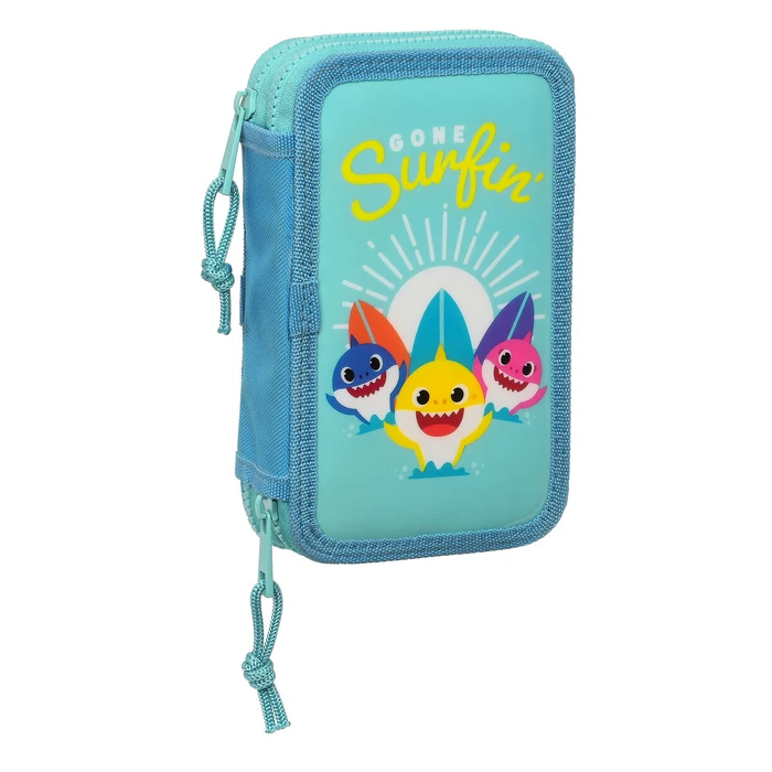 Κασετίνα για τα Μολύβια Baby Shark Surfing Μπλε Λευκό 12.5 x 19.5 x 4 cm (28 Τεμάχια)