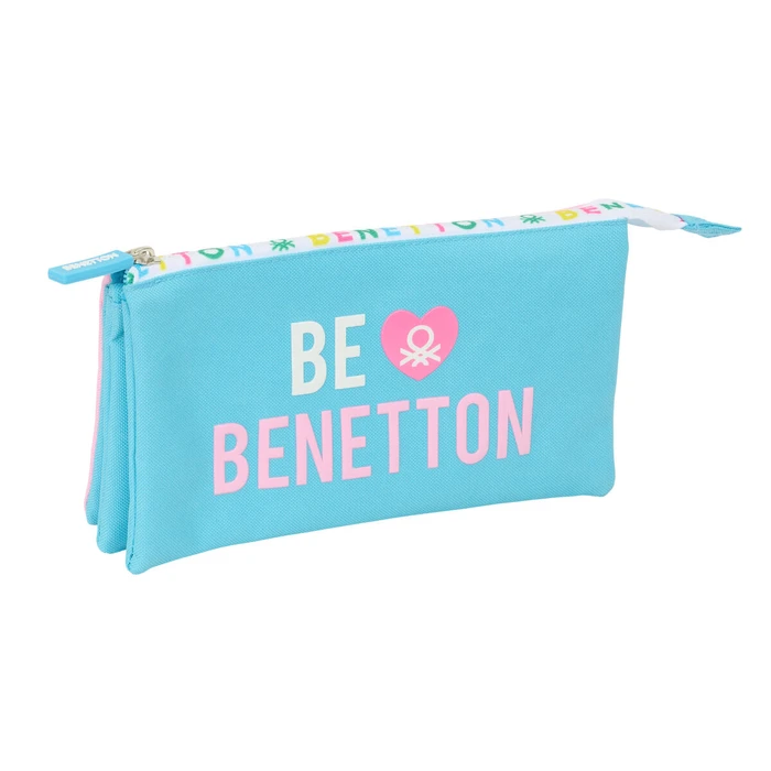 Τριπλή Κασετίνα Benetton Unique Ροζ Τυρκουάζ 22 x 12 x 3 cm