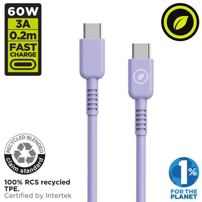 Καλώδιο USB-C σε USB-C Muvit for Change Λεβάντα 1,2 m