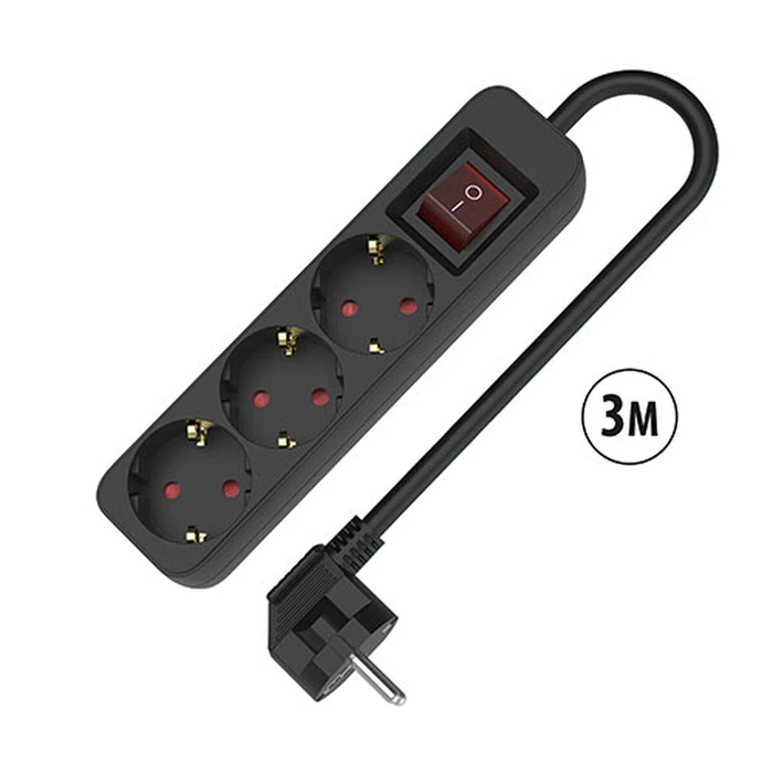 TM Electron Πολύπριζο με 3 Πρίζες με διακόπτη 3680 W 250 V 3 m Μαύρο