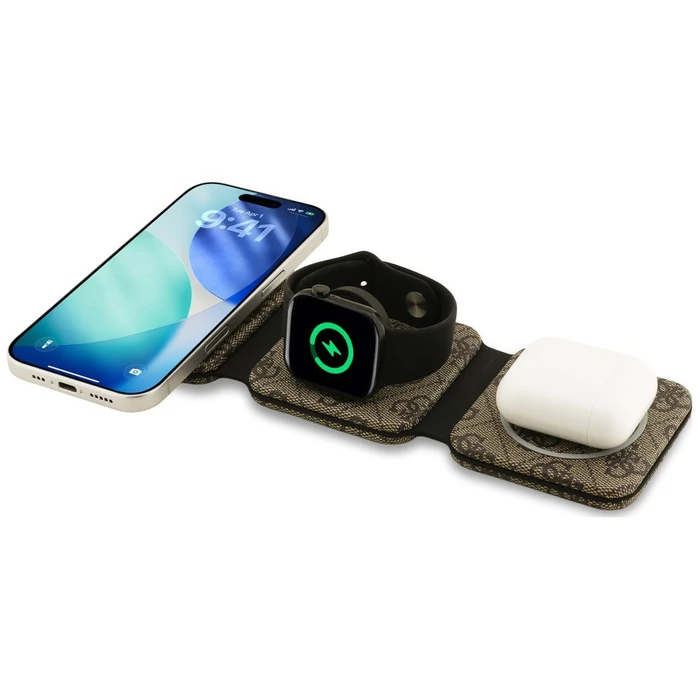 Guess 4G 15W MagSafe 3-in-1 Wireless Charger Brown