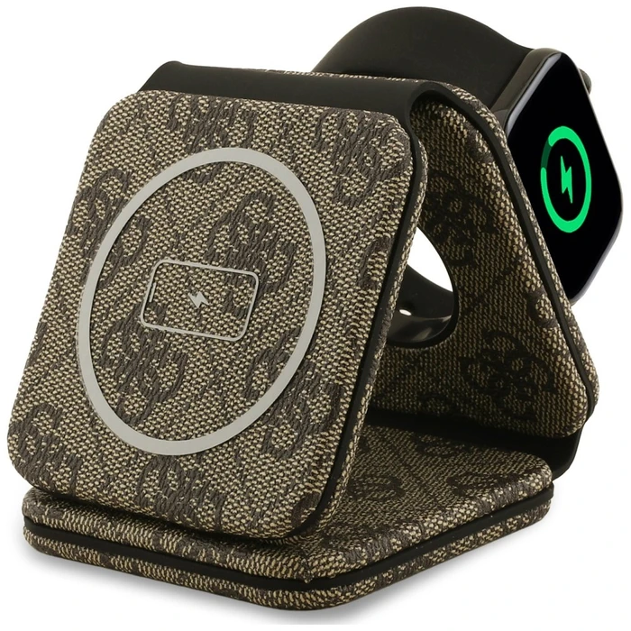 Guess 4G 15W MagSafe 3-in-1 Wireless Charger Brown