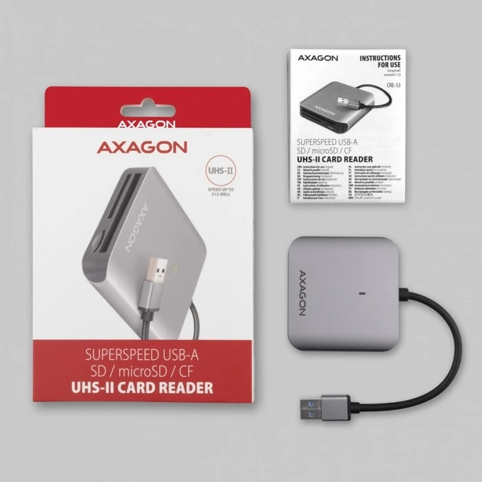 Card Reader Axagon Cre-S3 External Usb-A 3.2 Gen 1, 3-Slot & Lun Sd/Microsd/Cf, Uhs-Ii