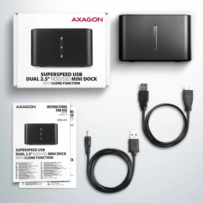 Docking Station Axagon Adsa-D25, Usb 3. 2 Gen 1 2xsata 6g 2.5in