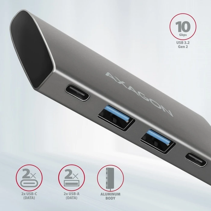 USB Hub Axagon Hmc-4g2 2x Usb-A + 2x Usb-C, Usb-C 3.2 Gen 2 10gbps, 13cm Usb-C 