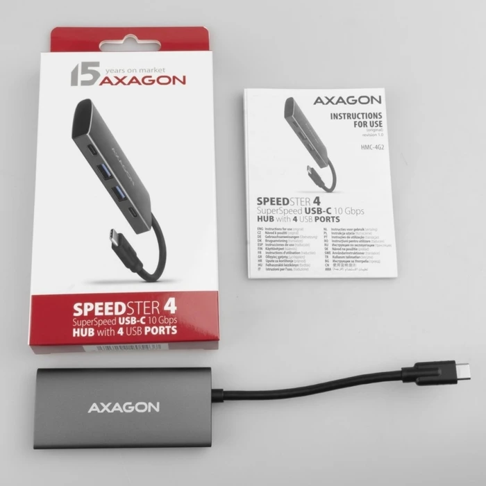 USB Hub Axagon Hmc-4g2 2x Usb-A + 2x Usb-C, Usb-C 3.2 Gen 2 10gbps, 13cm Usb-C 