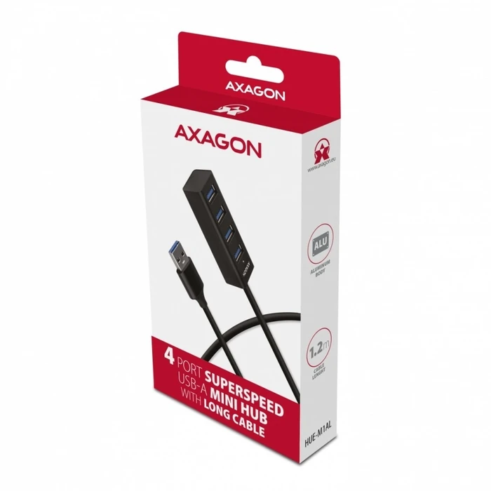 USB Hub Axagon Mini Hue-M1al 4x Usb 3.2 Gen 1, Metal, 1.2m Usb-A 