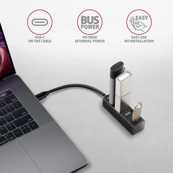 USB Hub Axagon Mini Hue-M1c 4x Usb3.2 Gen 1, Metal, 20cm Usb-C 
