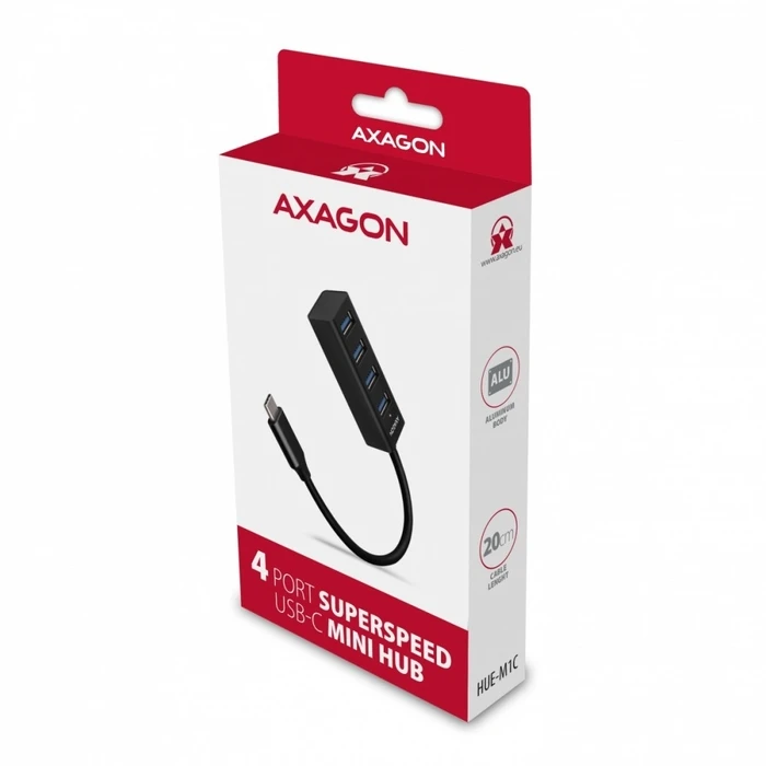 USB Hub Axagon Mini Hue-M1c 4x Usb3.2 Gen 1, Metal, 20cm Usb-C 