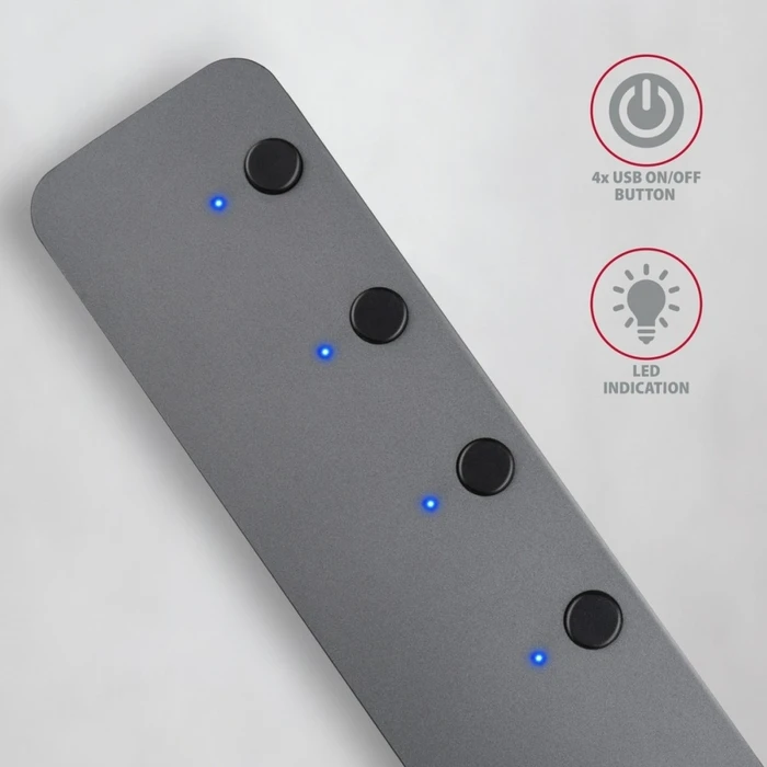 USB Hub Axagon Hue-Msa 4x Usb3.2 Gen 1 Switch, Metal, Micro Usb Power In, 20cm Usb-A