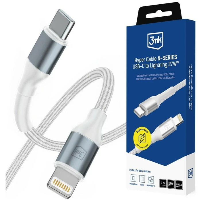 3MK Hyper Cable N-SERIES USB-C / Lightning 2m 9V/3A 27W white