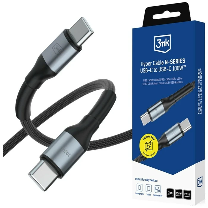 3MK Hyper Cable N-SERIES USB-C / USB-C 3m 20V/5A 100W black